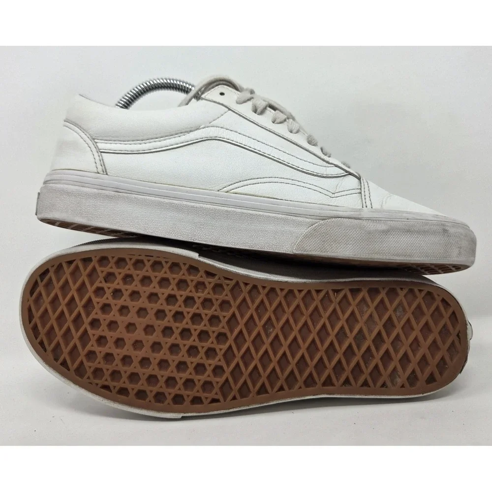 Vans Old Skool White Leather Shoes‎  - Women's 9 Men's 7.5 Low Top